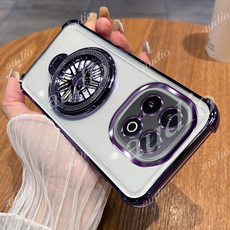 Iqoo neo 10 5G สี่มุมชุบโปร่งใสเคสโทรศัพท์พร้อม Windmill Bracket สําหรับ Vivo iqoo neo 10 neo10 5G ก