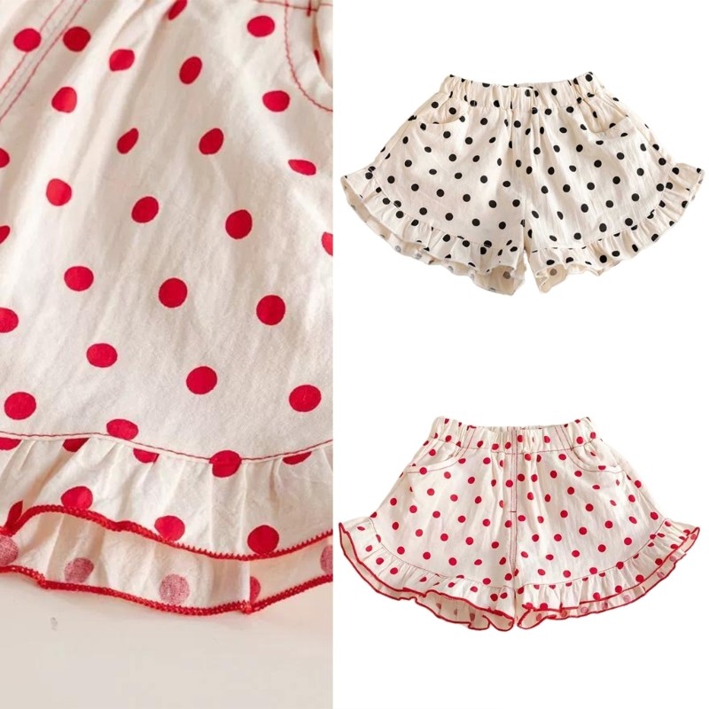BB Embellished Play กางเกงขาสั้นสําหรับเด็ก Round Dot Pattern กางเกงขาสั้นเอวยืด