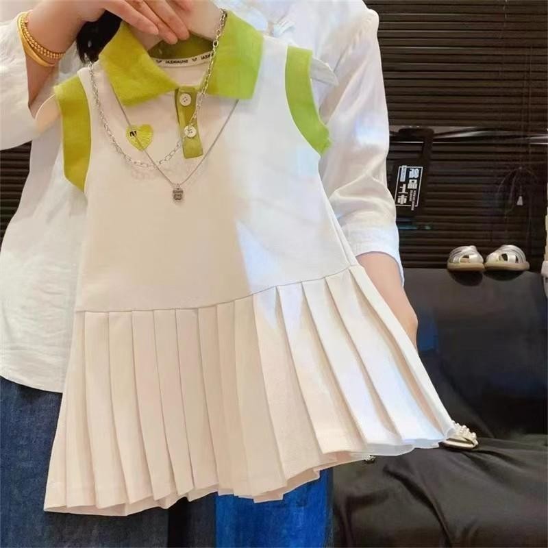 ชุดเด็กใส่สบายชุดเดรสกระโปรงโปโลสาวน้อยน่ารักๆ แขนกุด คอปก ส่วยๆผ้านุ่มๆใส่สบาย ชุดเจ้าหญิง  เหมาะสำหรับอายุ1-12ปี