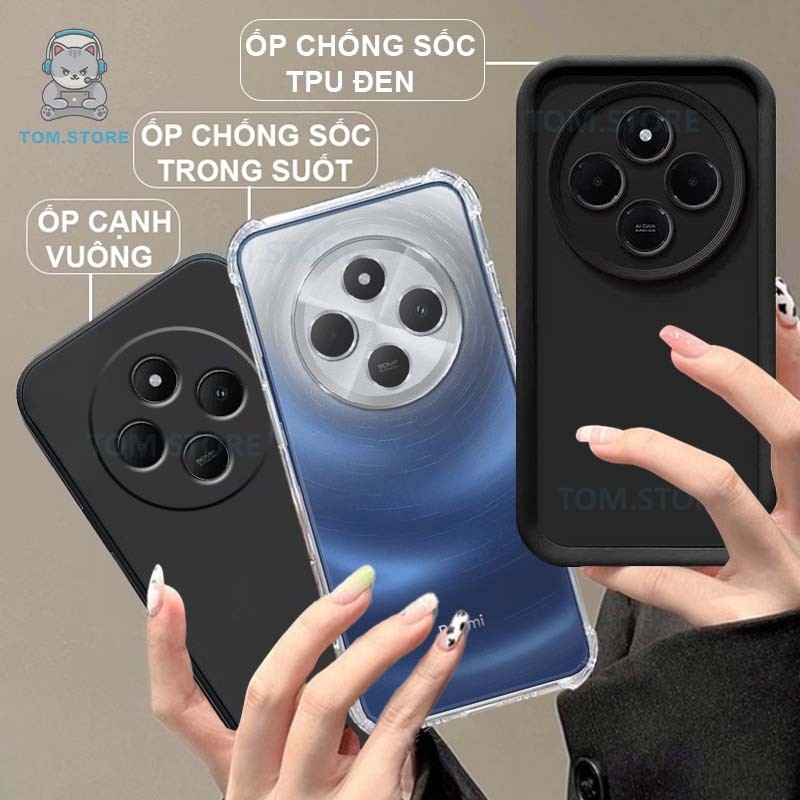 เคสกันกระแทก Xiaomi Redmi 14C / POCO C75 สีดํา ครีม ขอบเหลี่ยม กันกระแทกใส