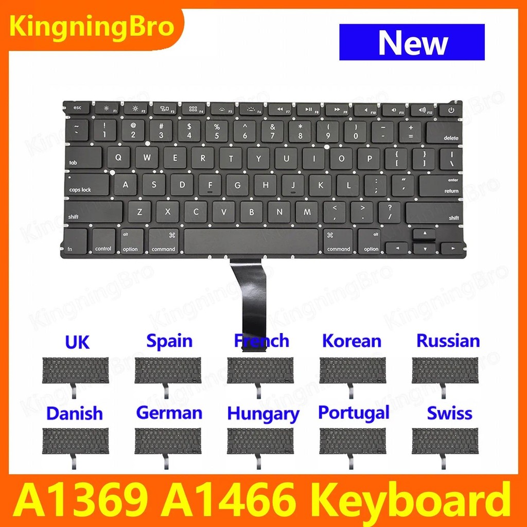 ใหม่ A1369 A1466 คีย์บอร์ดสําหรับ Macbook Air 13 "2011 2012 2013 2014 2015 2017 คีย์บอร์ด US UK EU สเปนฝรั่งเศสรัสเซียเกาหลี
