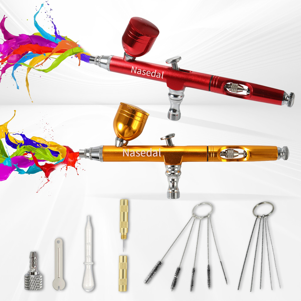 Airbrush Dual Action Gravity Feed 0.3mm Nozzle Sprayer 7cc Red Gold Cake Decorating Brushes For Nail Manicure NT-133