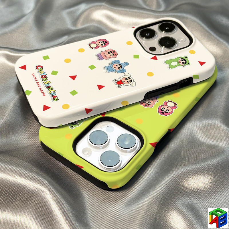 เคสโทรศัพท์เครยอนชินจังสัตว์ Apple18/17/16Promax iPhone 15ProMax ฟิล์ม 2-in-1 14Plus 13/12/11Promax Xsmax 7/8plus เคสป้องกันป้องกันการตกสองชั้น