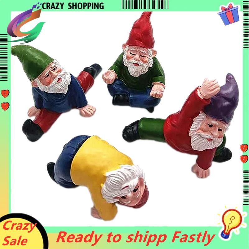 สวนตลก 4 ชิ้น Gnomes, เครื่องประดับสวนแคระโยคะ, อุปกรณ์สวนนางฟ้า Gnome ตกแต่งขนาดเล็ก