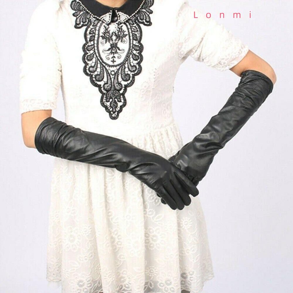 LONMI ถุงมือข้อศอกยาว, ผู้หญิงถุงมือสุภาพสตรี, ถุงมือหนังสําหรับชุดราตรีนุ่มฤดูหนาวที่อบอุ่น
