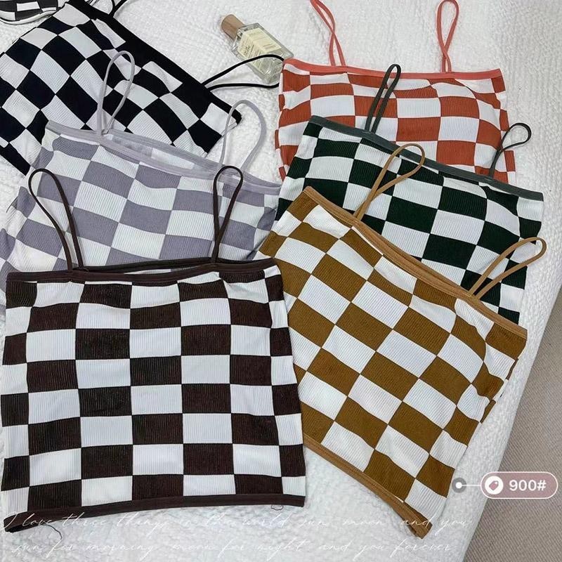 DZB HOME  สินค้ามาใหม่ สปอร์ตบรา เสื้อกล้าม บราสายเดี่ยวลายสก็อต ผ้านิ่มใส่สบายมาก ฟองน้ำถอดออกซักได้
