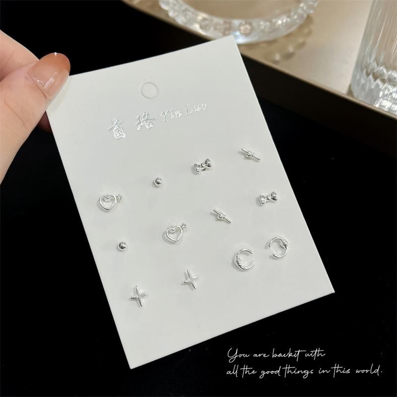 [ซื้อสูง] 6 คู่/1 คู่ ส925 เข็มเงินชุดต่างหูโลหะผสมสังกะสีต่างหูธรรมดาและเรียบง่ายเหมาะสําหรับเครื่องประดับสตรีหุ้นใหม