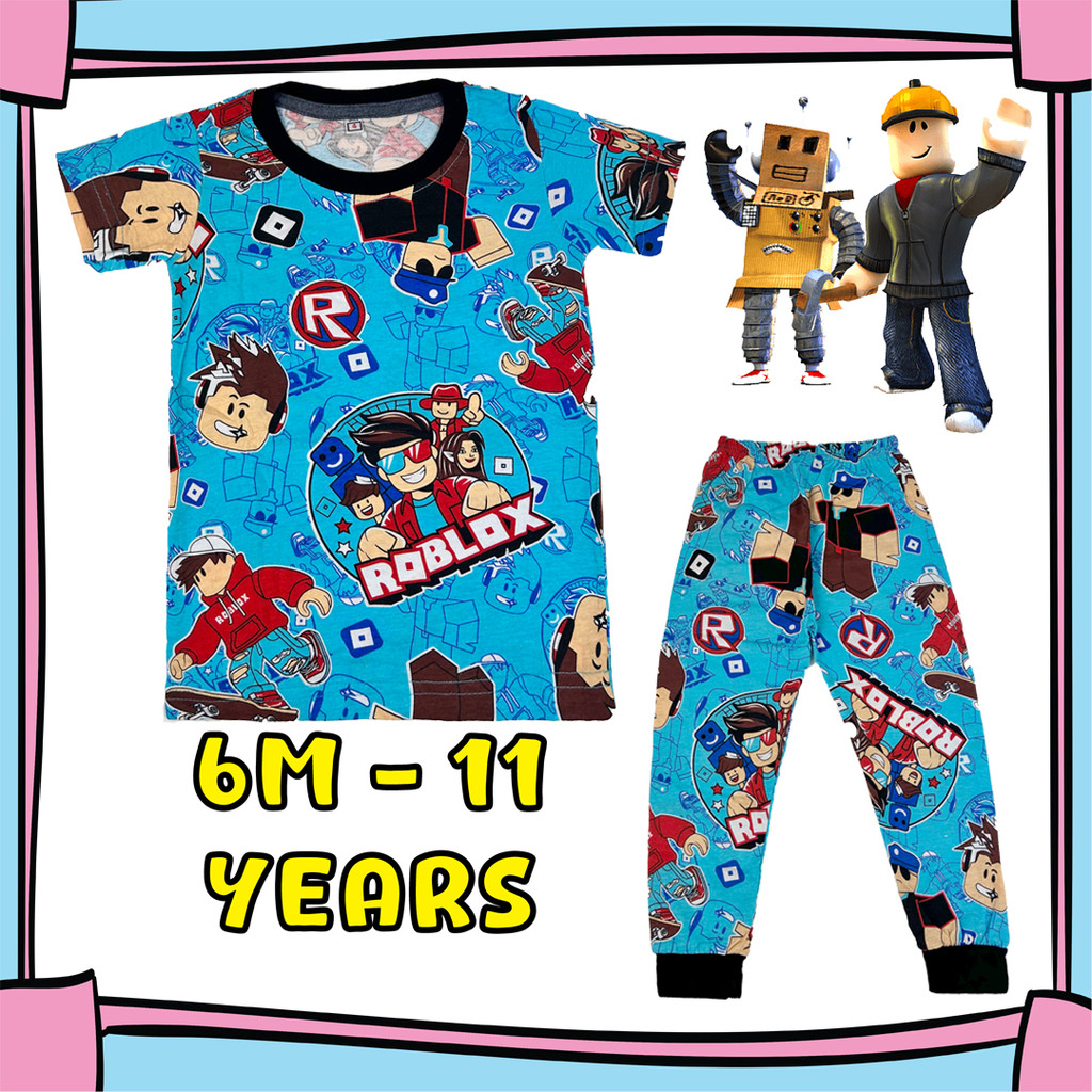 (6M-11Y) สีฟ้าอ่อน RO-BLOX Sedondon ผ้าฝ้ายชุดนอนเด็กชาย Pakaian Baju Budak Tidur Pijama Pyjama Slee