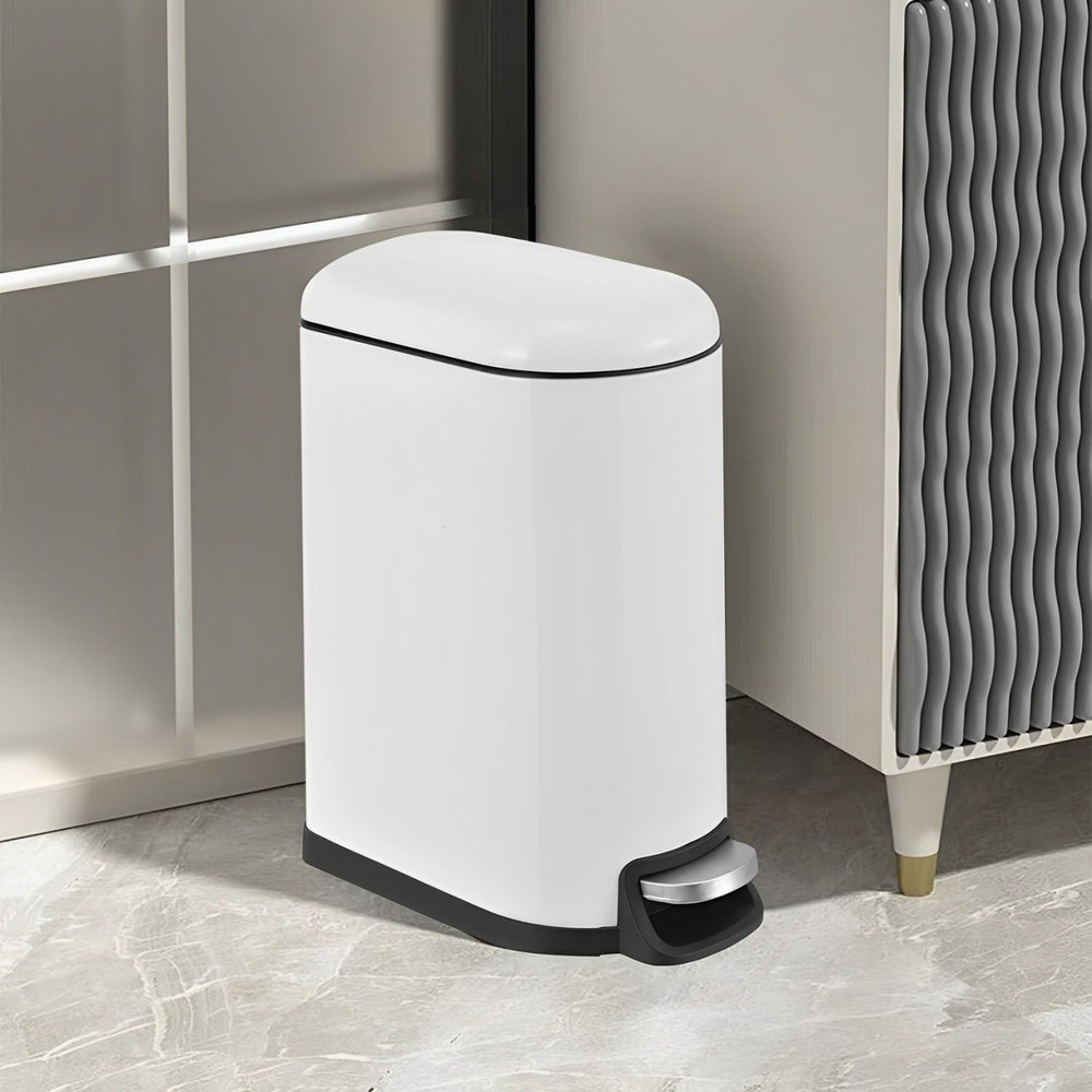 LOCAL789 WINK PLUS ถังขยะเหล็กเคลือบขาเหยียบทรงรี 10 ลิตร NORI-AB001 ขนาด 18.5x31x39.5 cm. สีขาว ร้า