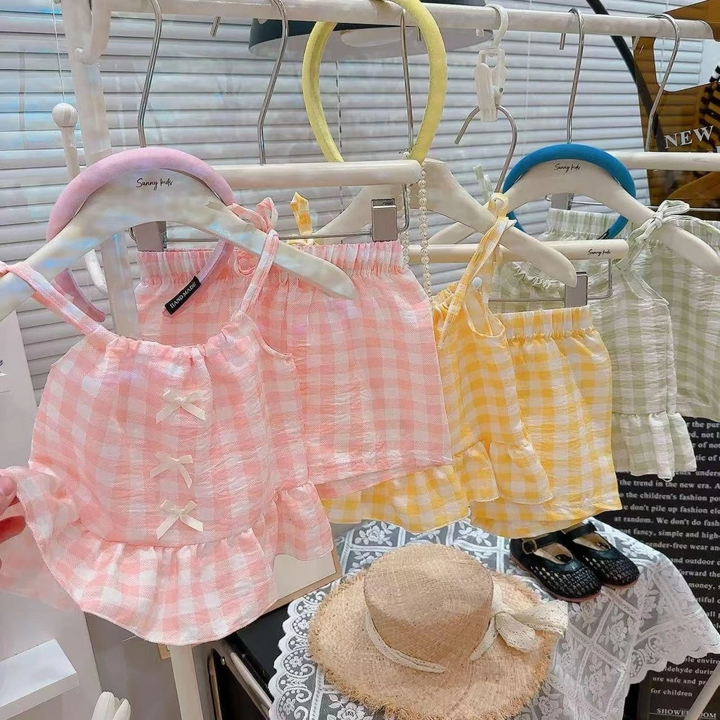พร้อมส่ง ชุดเซ็ตเสื้อ+กางเกง เสื้อเด็กผู้หญิง ชุดเซ็ทเด็ก ลายสก็อตสีพาสเทลสวยหวาน ใสเย็นๆเบาๆสบายๆ "DA-M"