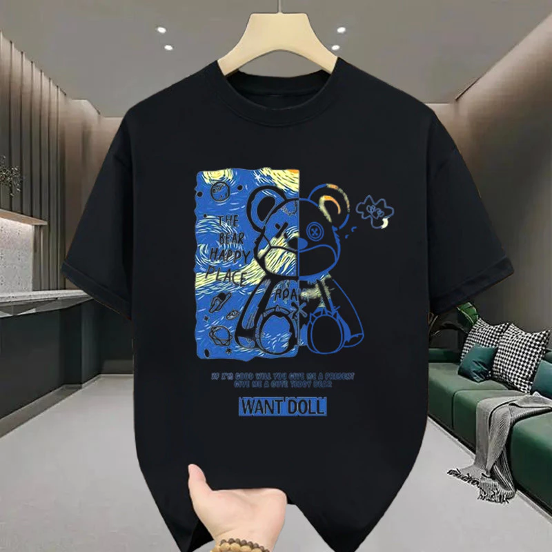 เสื้อยืดคอกลม แขนสั้น พิมพ์ลายหมี oversize t shirt เสื้อยืดผู้ชาย-ผู้หญิง เสื้อสวยๆเท่ๆ แฟชั่น สีขาว-สีดำ