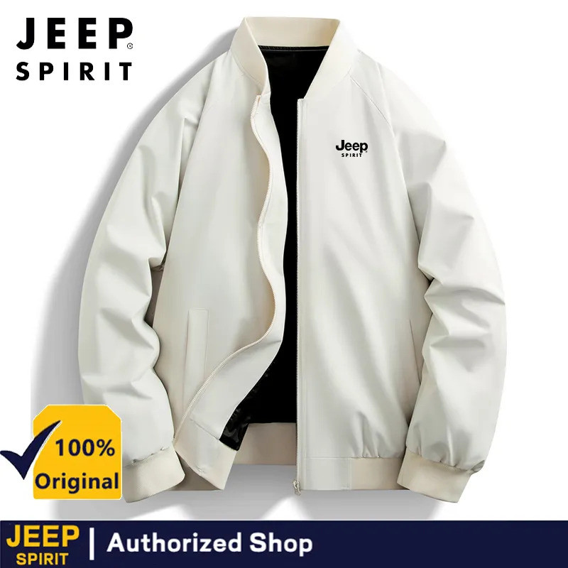 JEEP SPIRIT เสื้อแจ็คเก็ตน้ำหนักเบาที่เหมาะสำหรับผู้ชาย กันลม ซิป ฤดูใบไม้ผลิและฤดูใบไม้ร่วง ลำลอง