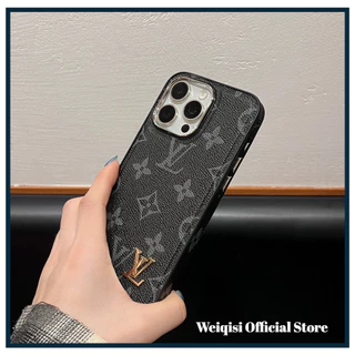 โลโก้สีทองเคสโทรศัพท์หนัง Faux สําหรับ iPhone 17 Air 16 Pro Max 15 Pro Max 15 Plus 14 Pro Max 13 Pro Max 12 Pro Max