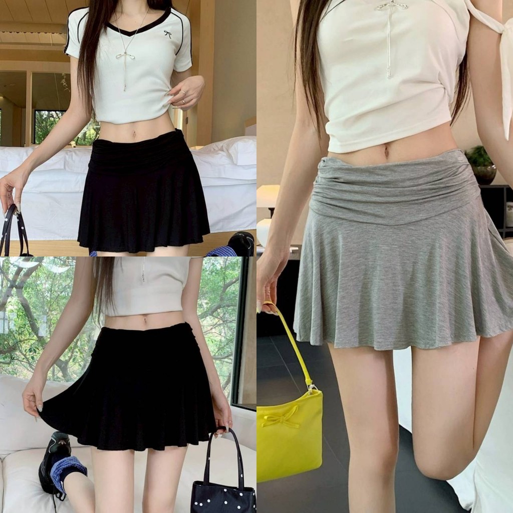 พร้อมส่งจากไทย (FY2819) กระโปรงขาสั้น เอวสูง สีพื้นสไตล์มินิมอล