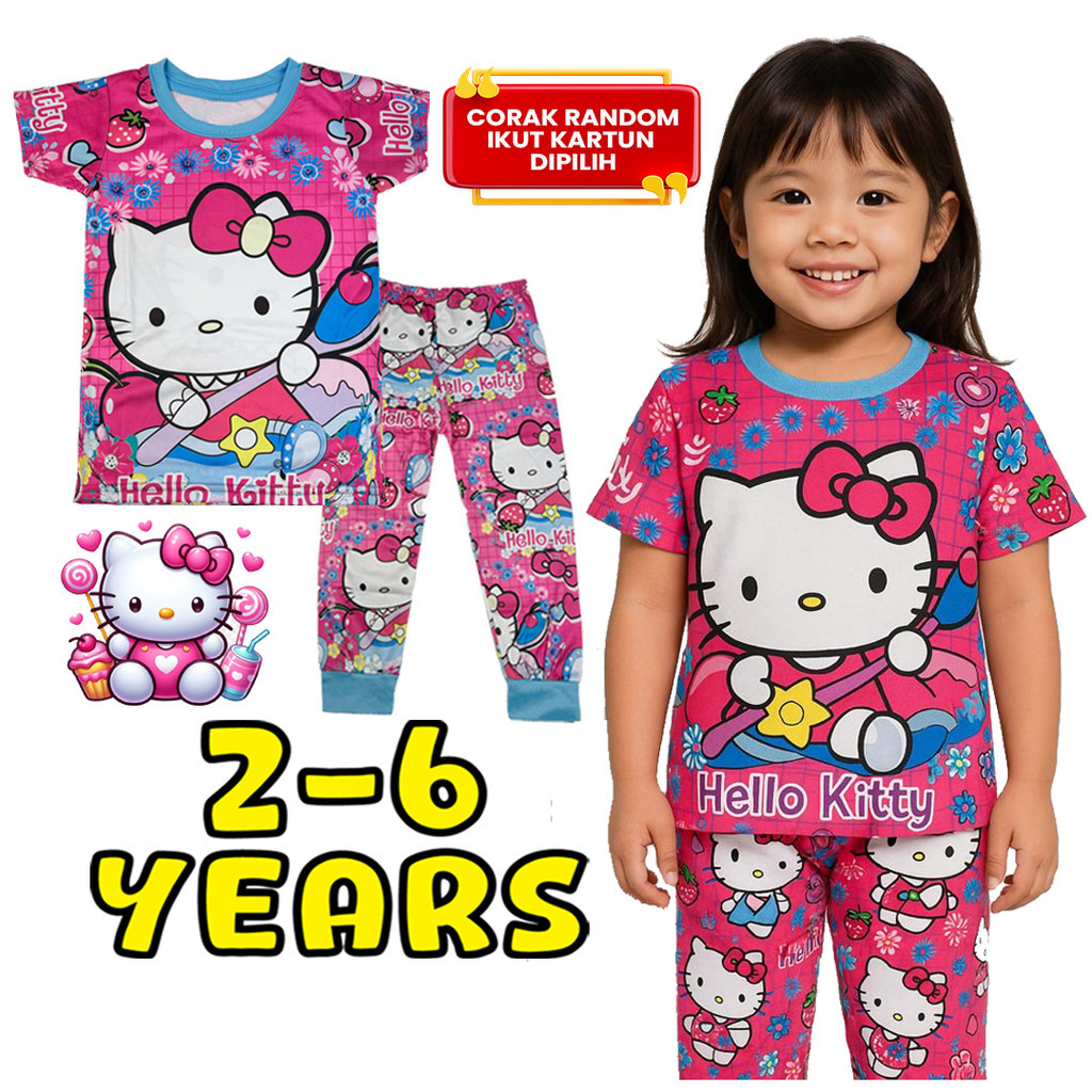 (1-6Y) ชุดนอนไมโครไฟเบอร์พิมพ์ลาย KI-TTY - ชุดนอนสุ่ม DesigN ชุดนอนเด็ก Baju Budak Perempuan