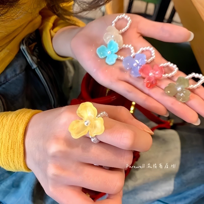 พร้อมส่งจากไทย แหวนลูกปัดหลากสีสันCOD แหวนดอกไม้ไข่มุก เครื่องประดับแฟชั่น ขายส่ง