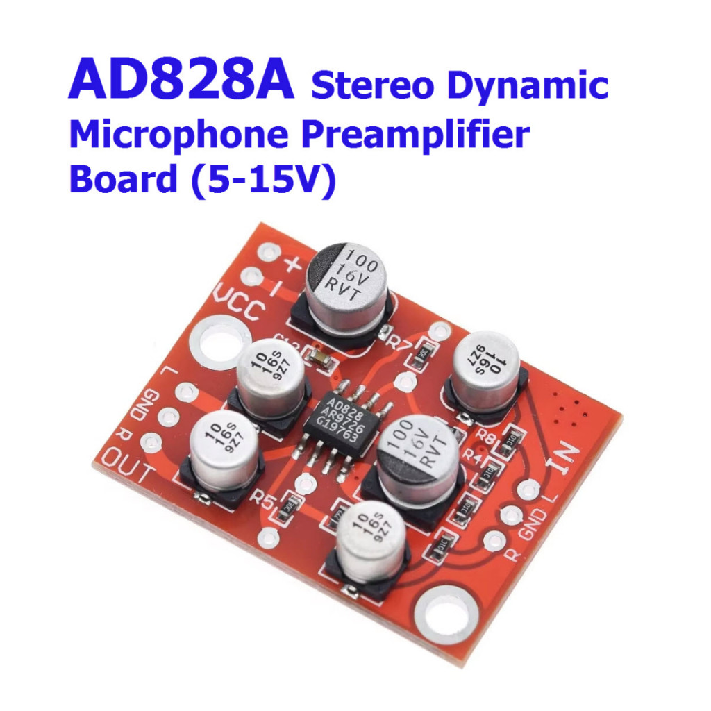 DC 5V-15V AD828A Stereo Dynamic Microphone Preamplifier Board MIC Preamp Module Amplifier Board