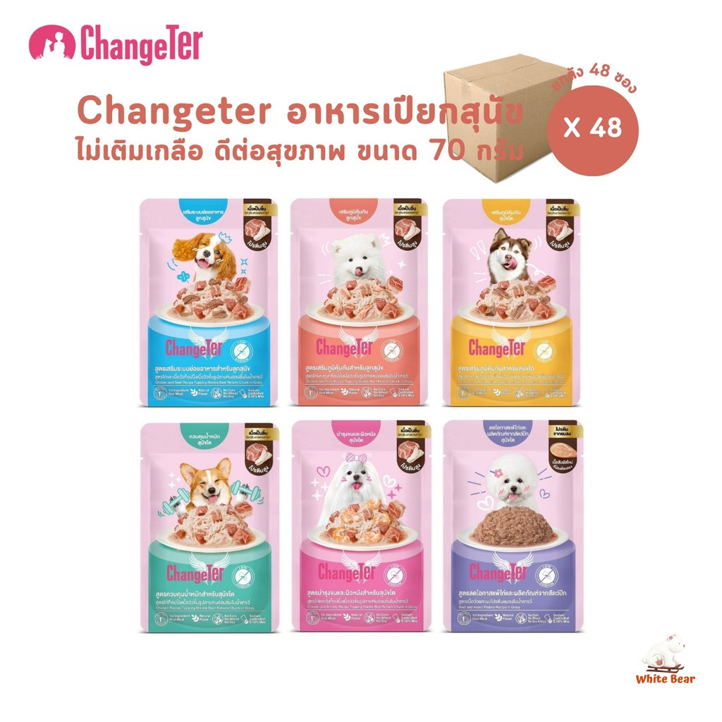 Changeter Marble Beef [ยกลัง 48 ซอง] อาหารเปียกสุนัข ไม่ทำร้ายไต ไม่เติมเกลือ เพื่อสุขภาพ ขนาด 70 กร