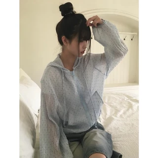 เสื้อแจ็คเก็ตกันแดดลายจุดเรียบง่ายสําหรับผู้หญิงฤดูร้อนใหม่ 250609