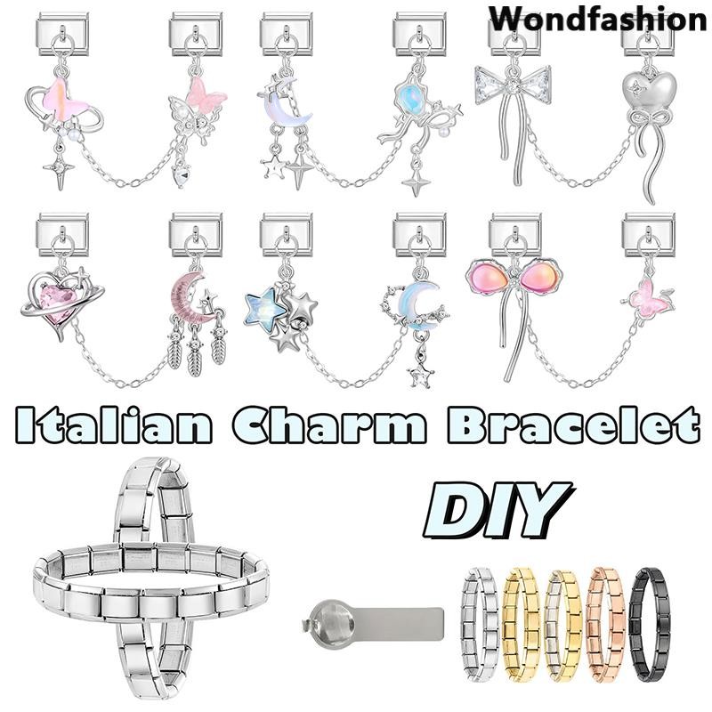 สีชมพู Love Moon จี้อิตาเลี่ยน Charm สร้อยข้อมือ Fit 9 มม.สร้อยข้อมือสแตนเลส DIY เครื่องประดับทําอุปกรณ์เสริม Retro บุคลิกภาพโมดูลสร้อยข้อมืออุปกรณ์เสริม