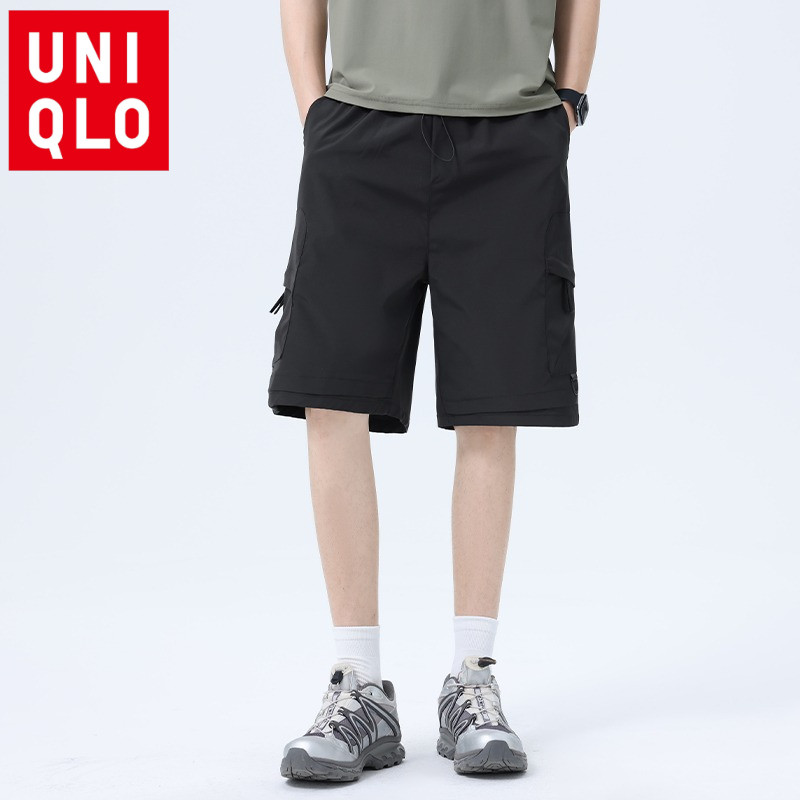 UNIQLO ยูนิโคล่ กางเกงขาสั้นห้าจุดผู้ชายสไตล์ฮ่องกงที่ทันสมัยและหลากหลาย กางเกงขาสั้นแฟชั่นหลวม