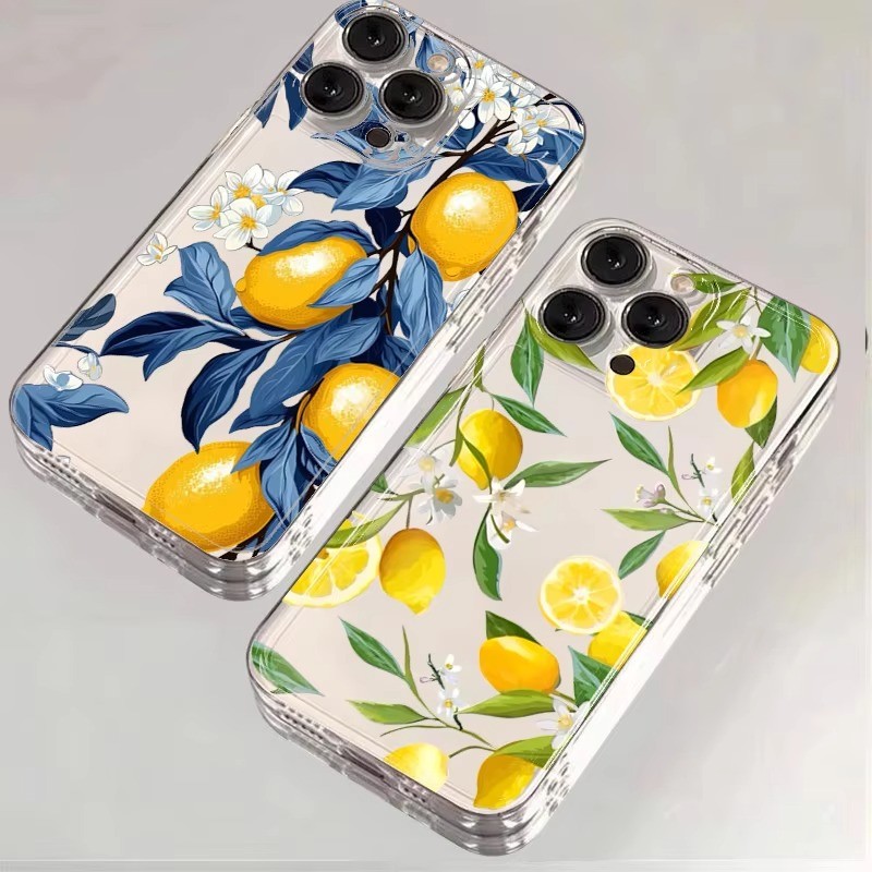 เคสโทรศัพท์แบบนุ่มใสสําหรับiPhone 16 15 14 13 11 12 Pro Max 16E X XS XR 7 8 Plus SE 2020 รูปแบบมะนาวพิมพ์ฝาครอบ