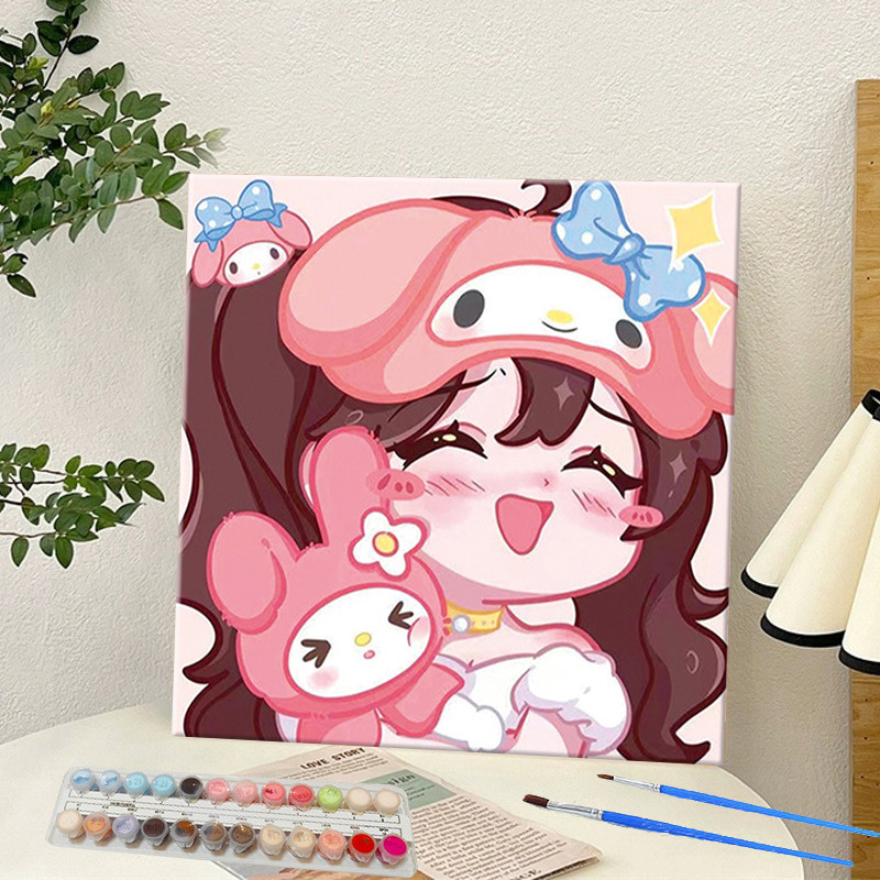 🔥พร้อมส่ง🔥ระบายสีตามตัวเลข 20x20cm Sanrio ชุดระบายสี DIY คุโรมิ/ทำนองเพลง/Hello Kitty อุปกรณ์ที่สมบูรณ์ การฝึกสมาธิ - รูปที่ 4