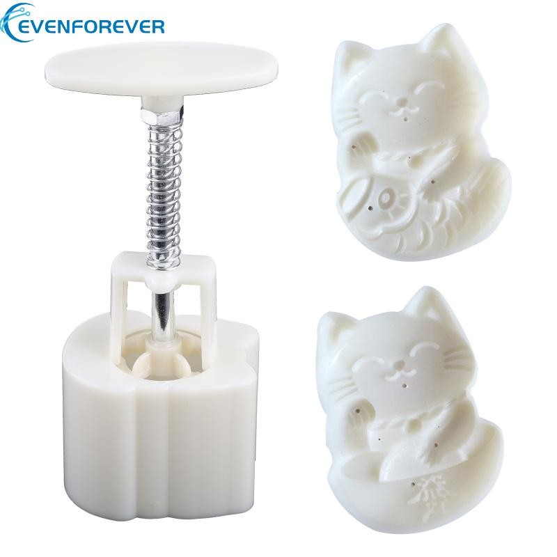 EV วัสดุพลาสติกแม่พิมพ์ขนมไหว้พระจันทร์ 50g Lucky สําหรับแสตมป์รูปแมวเค้กดวงจันทร์ Moulds สําหรับอบข