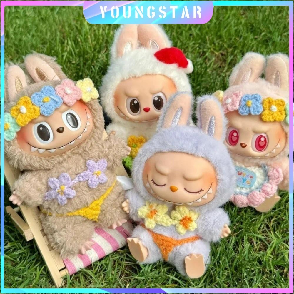 FYG ชุดบิกินี่เส้นด้ายฤดูร้อนสําหรับ Labubu 3.0 ตุ๊กตาดอกไม้สีสันสดใส Bib ที่คาดผมเสื้อผ้า