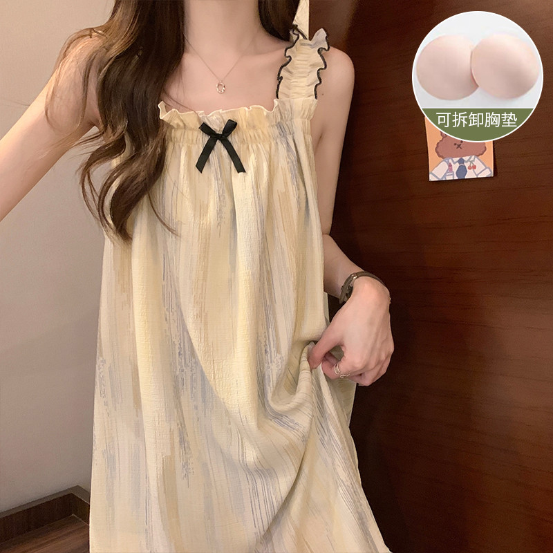 ✨ชุดนอน Nightdress pajamas สายเดี่ยว ฤดูร้อนสไตล์ใหม่ กลางความยาวสแควร์คอแขนสั้นสลิง Nightdress Loungewear ผู้หญิง ราคา ถูกที่สุด ดีลบีเคเค แกลเลอรีภาพที่ 3