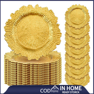 Gold Plates Elegant Dinner Charger Plates Baroque Victorian Embossed Design Wedding Hotel Party Tray