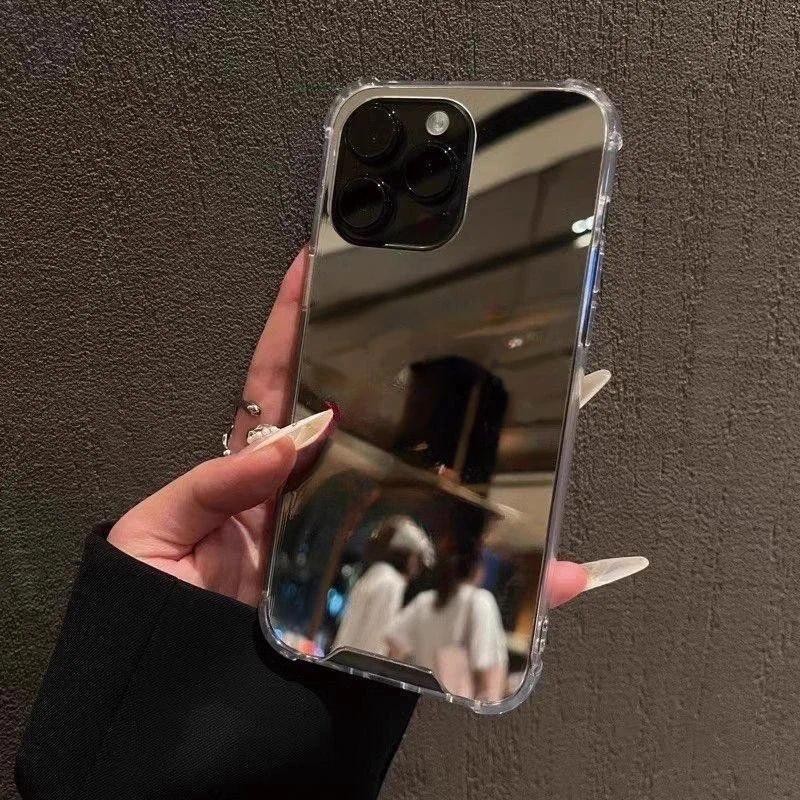 สีสัน Love Heart กระจกเคสโทรศัพท์สําหรับ iPhone 17 16 15 14 13 12 11 Pro Max Plus 16E Electroplated กรอบ Make UP กระจกกันกระแทกฝาหลัง