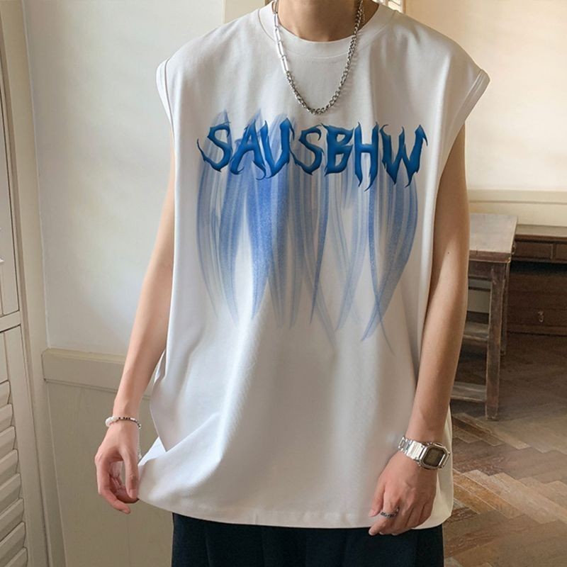 NEW เสื้อแขนกุดผู้ชาย สกรีนลายเท่ๆ ขาว-ดำ OP-1110
