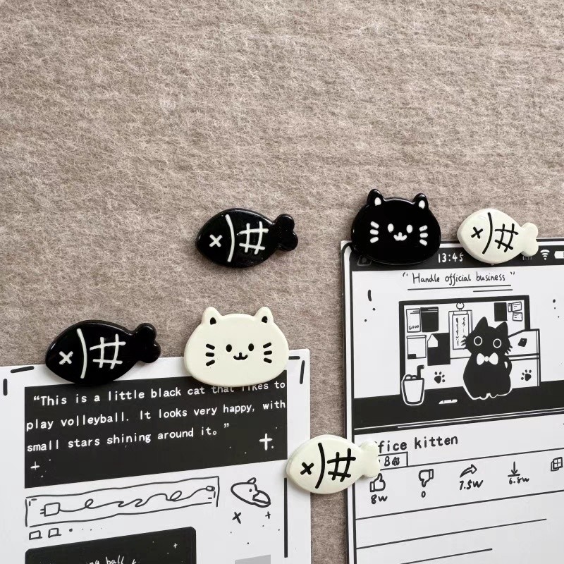หมุดกระดานฟิลท์/กระดานคอร์ก หมุดสร้างสรรค์แมวและปลาสีดำและขาว อุปกรณ์การศึกษาสำหรับสำนักงาน - รูปที่ 6