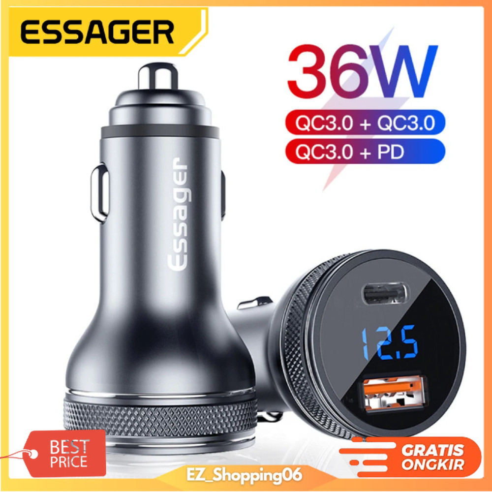ESSAGER Car Charger Fast Charging PD QC 3.0 USB Type C พอร์ต 36W - ECCPQ-JG0G