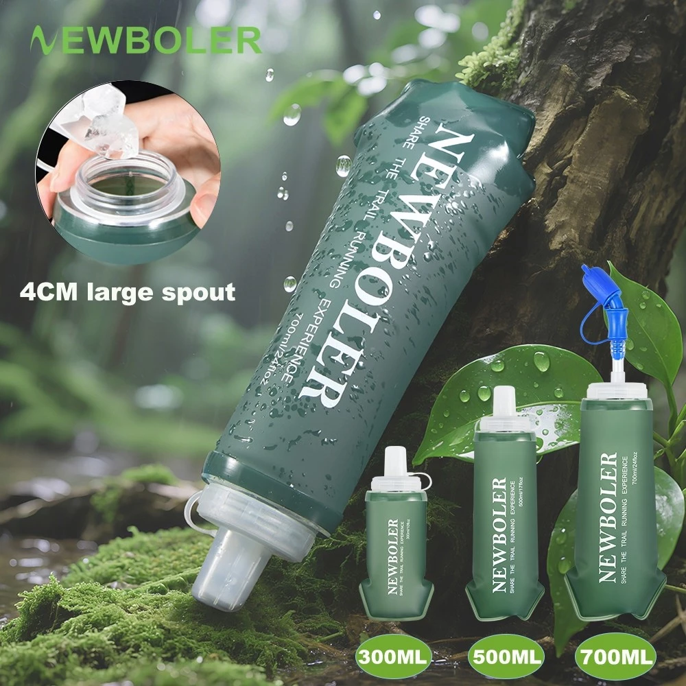 NEWBOLER 300ml 500ml 700ml Soft Flask ขนาดใหญ่ Spout TPU ซิลิโคนขวดน้ําพับได้สําหรับกีฬากลางแจ้งเดินทางวิ่งจ๊อกกิ้งฟิตเนสแบบพกพาขวดนุ่มฟาง