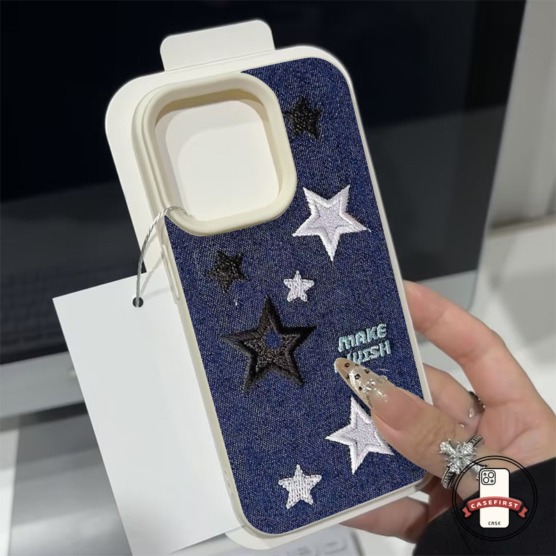 แฟชั่นการเลียนแบบดาวน้อยถักนิตติ้ง Denim เคส IPhone 12 Pro X XS Max 16 11 13 15 12 14 Pro Max XR 7Plus 7 8 16 15 14 Plus - รูปที่ 2