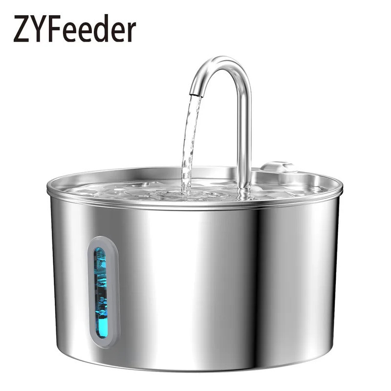 ZYFeeder 2.2L น้ําพุน้ําอัตโนมัติสแตนเลสเครื่องป้อนน้ําสัตว์เลี้ยงแมว/สุนัขเครื่องดื่มชามตู้น้ําเงียบพร้อมหน้าต่าง