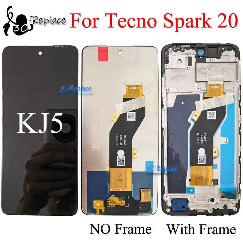 สีดํา 6.6 นิ้วสําหรับ Tecno Spark 20 KJ5 KJ5n จอแสดงผล LCD Touch Screen Digitizer Assembly แผงเปลี่ย