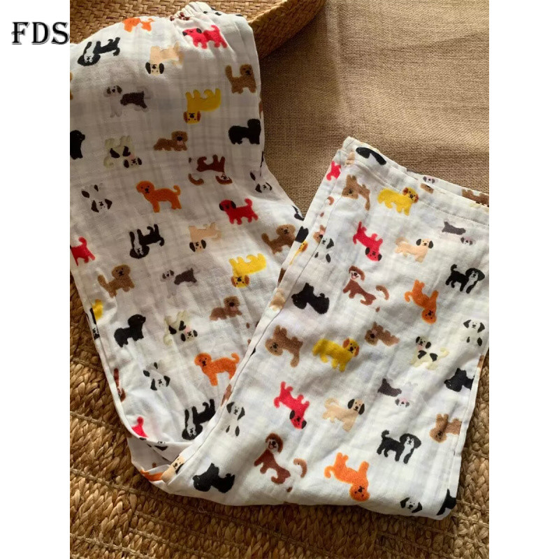 ชุดนอนผ้าฝ้าย FDS Cloud สำหรับผู้หญิง กางเกงขายาว กางเกงนอนฤดูร้อนใหม่ หลวม ลายการ์ตูนน่ารัก สบายๆ สำหรับใส่ในบ้าน