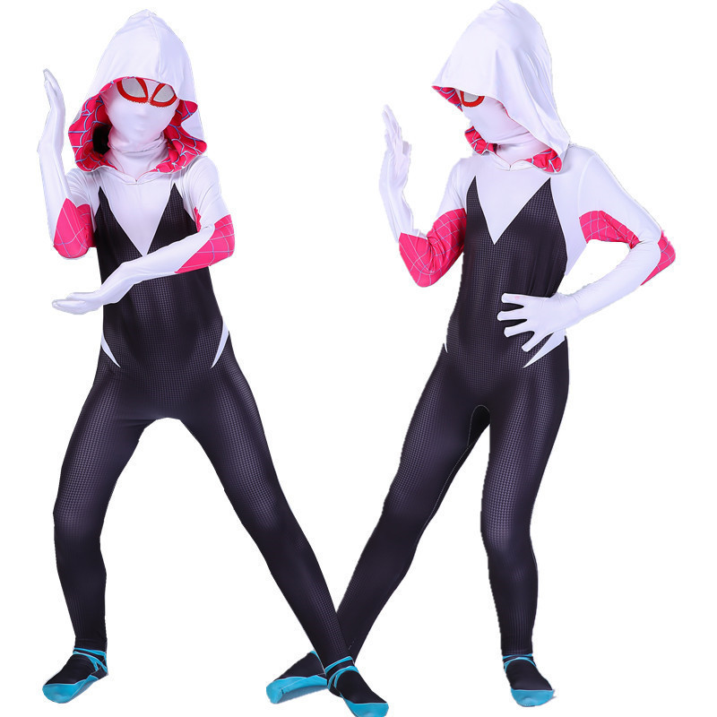 ฮาโลวีน เด็ก ฮาโลวีน Gwen หญิง2 Spider Man Parallel Cosmic Clothes Cosplay ถุงน่องเด็กผู้ใหญ่เสื้อผ้