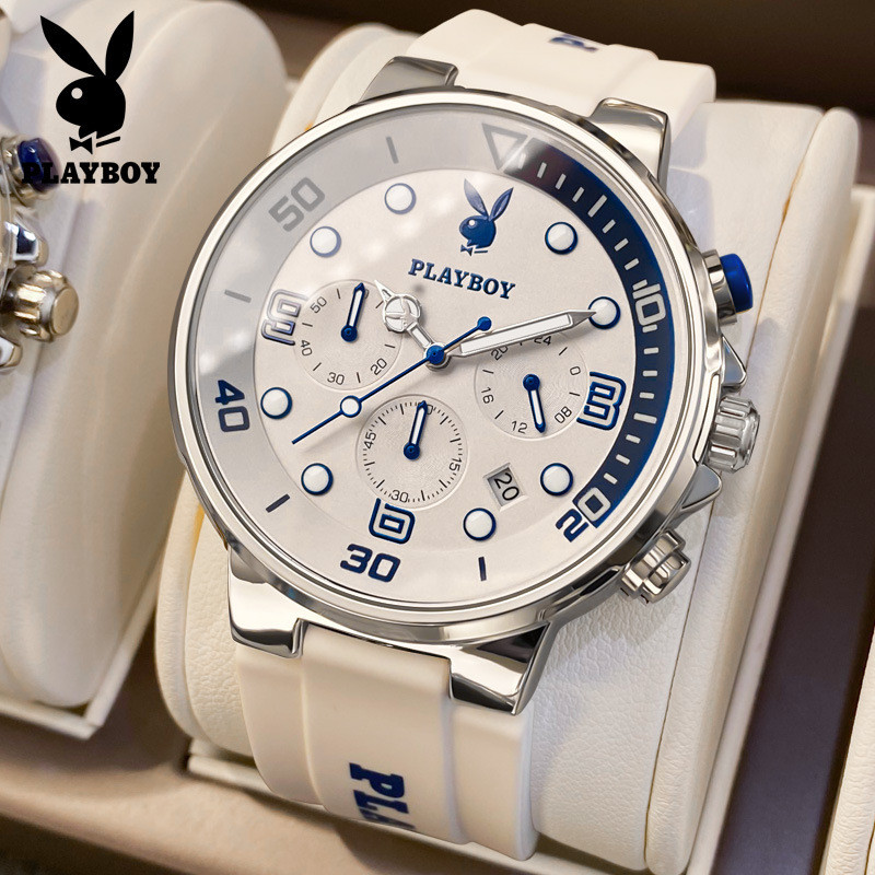 PLYBOY นาฬิกาผู้ชาย multi-function กีฬา chronograph ควอตซ์ ปฏิทิน ธุรกิจ ของขวัญ