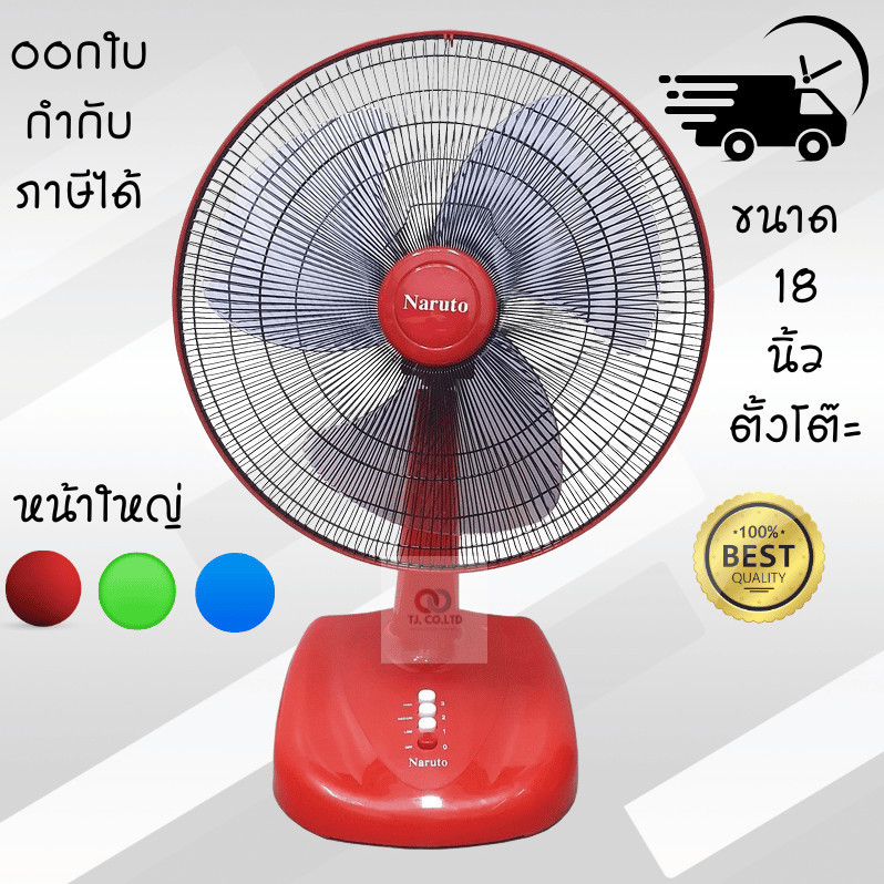 พัดลมหน้าใหญ่ พัดลมราคาถูก ขนาด 18 นิ้ว ตั้งโต๊ะ ยี่ห้อ Naruto [นารูโตะ]