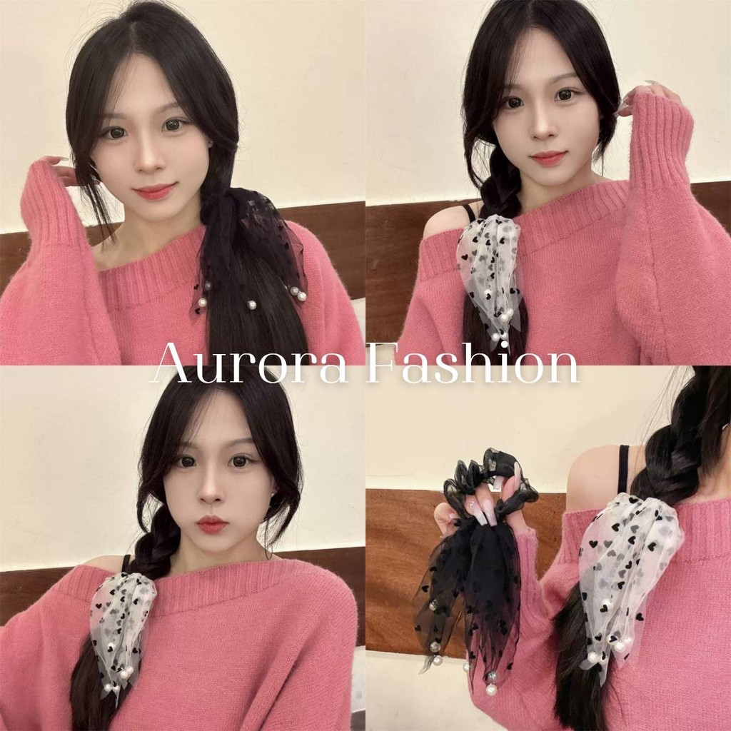 Aurora🛒พร้อมส่ง🚚 (รูปถ่ายจากงานจริง) ที่มัดผม ยางรัดผมลายหัวใจคาวาอี้ สไตล์เกาหลี