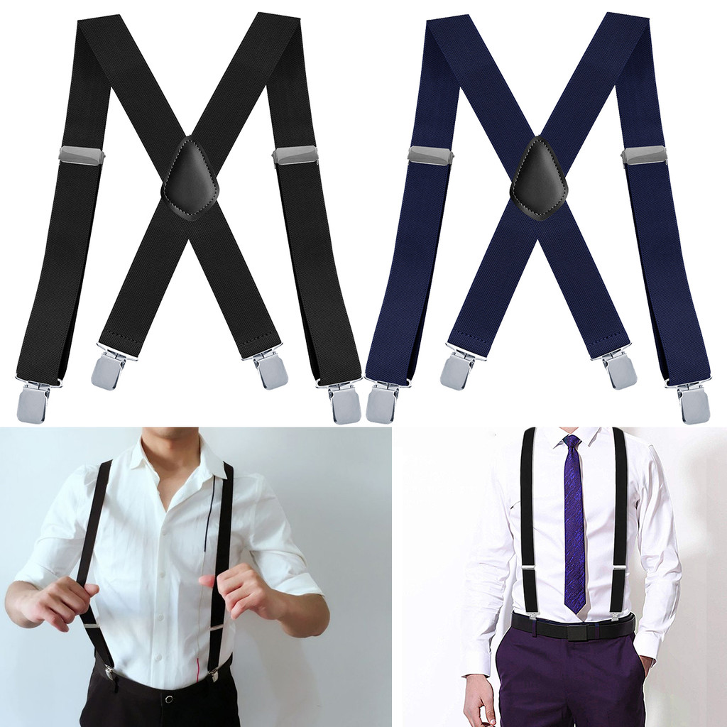 Brighthor Heavy Duty ขนาดใหญ่ Suspenders สําหรับชายทํางานกลางแจ้ง กว้าง 3.5 ซม. 4 คลิปที่แข็งแกร่ง ปรับได้ สายรัดกางเกง