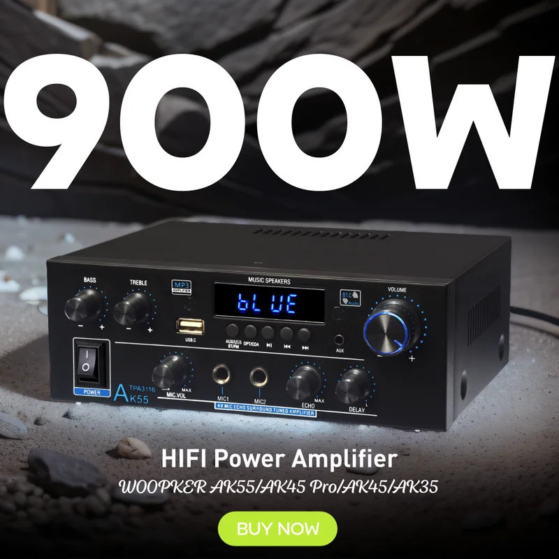 Woopker AK35/AK45/AK45 Pro/AK55 เครื่องขยายเสียงดิจิตอลบลูทูธ 2 ช่อง HIFi FM USB Audio Amp สําหรับรถ