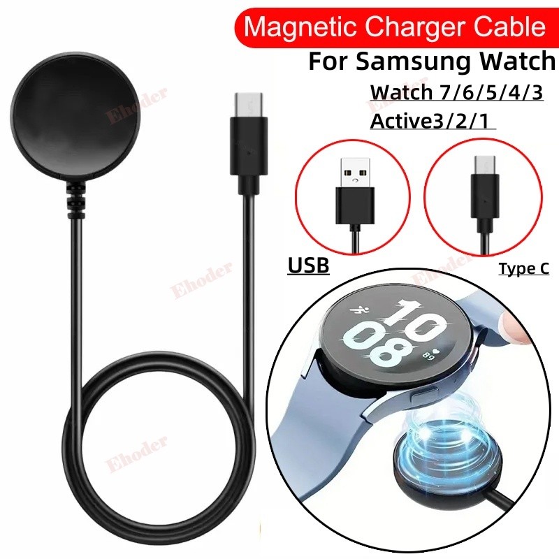 เครื่องชาร์จแม่เหล็กสําหรับ Samsung Galaxy Watch 8 7 6 5 Pro 4 Classic 3 USB Fast ฐานชาร์จสําหรับ Sa