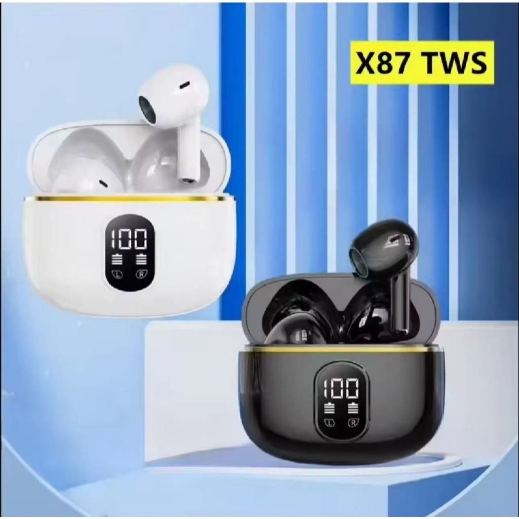 บลูทู ธ รุ่น 5.3 TWS X87 หูฟังจอแสดงผล LED หูฟังไร้สายการควบคุมแบบสัมผัสลดเสียงรบกวน 9D สเตอริโอ