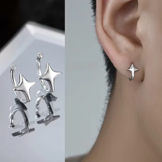 925 เงินสเตอร์ลิง Minimalist Star คลิปหู สำหรับผู้หญิงและผู้ชายนอกกะโหลก วัยรุ่น Cuff เครื่องประดับ
