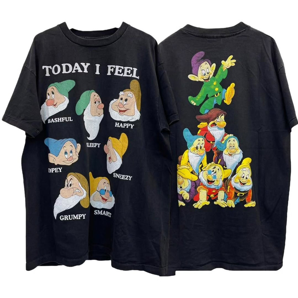 COD✅ (จัดส่งในกรุงเทพฯ) MAO Shop ❗️ คนแคระทั้งเจ็ดและเจ้าหญิง TODAY I FEEL เสื้อยืดแขนสั้นทรงหลวม เส